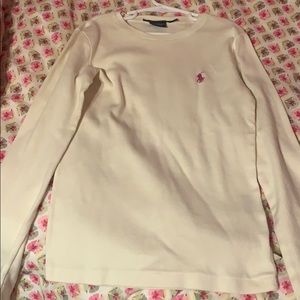 Ralph Lauren Long Sleeve White Tee with pink logo